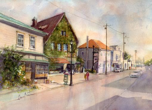 水彩画の描き方・・ツタの家と街並み「ツタのからまる店」